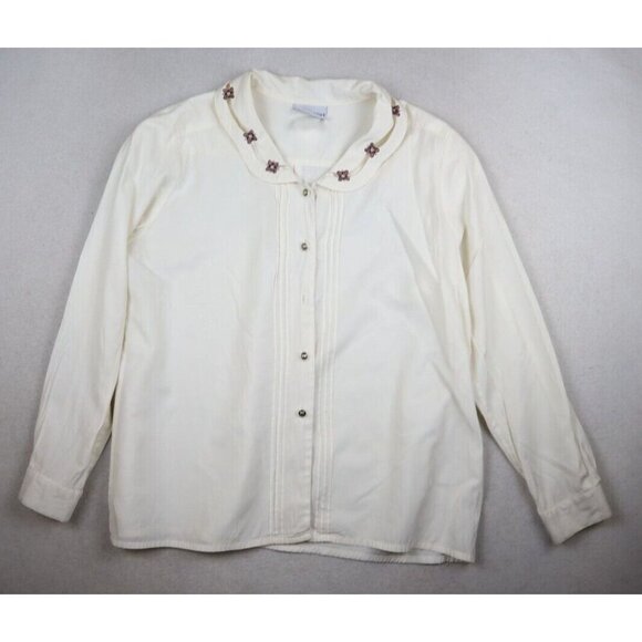 JANTZEN - WOMEN'S IVORY LONG SLEEVE BUTTON-UP BLOUSE - SIZE XL - FLAWS - Picture 2 of 14
